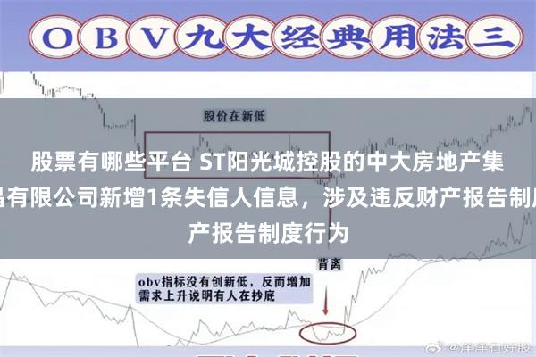 股票有哪些平台 ST阳光城控股的中大房地产集团南昌有限公司新增1条失信人信息，涉及违反财产报告制度行为