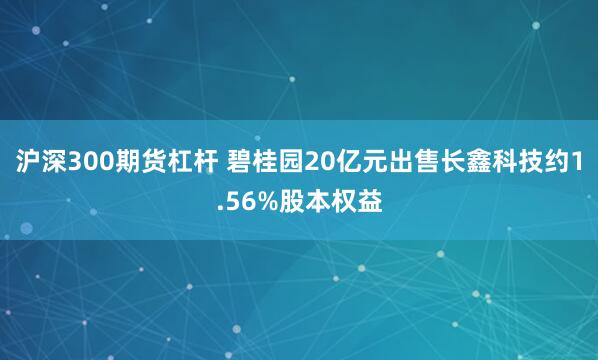 沪深300期货杠杆 碧桂园20亿元出售长鑫科技约1.56%股本权益