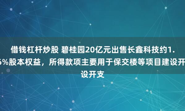 借钱杠杆炒股 碧桂园20亿元出售长鑫科技约1.56%股本权益，所得款项主要用于保交楼等项目建设开支