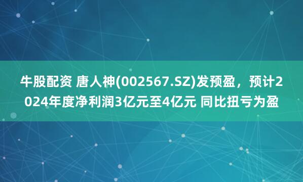 牛股配资 唐人神(002567.SZ)发预盈，预计2024年度净利润3亿元至4亿元 同比扭亏为盈